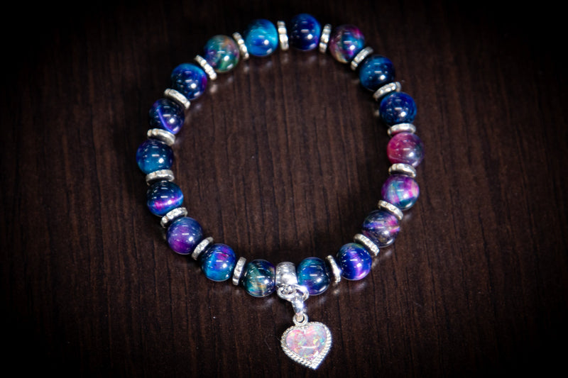 Rainbow Tiger Eye Bracelet with Braided Cremation Heart